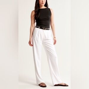 A&F Abercrombie & Fitch Sloane Tailored Linen-Blend Pant White Wide leg XS Reg